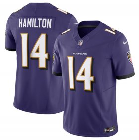 Wholesale Cheap Men\'s Baltimore Ravens #14 Kyle Hamilton Purple 2023 F.U.S.E Vapor Jersey