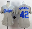 Wholesale Cheap Dodgers #42 Jackie Robinson Grey Alternate Road Women's Stitched MLB Jersey