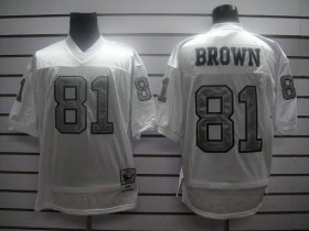 Wholesale Cheap Mitchell And Ness 1994 Raiders #81 T.Brown White Silver No. Stitched NFL Jersey With 75TH Anniversary Patch
