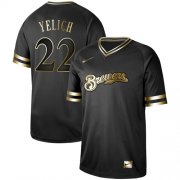 Wholesale Cheap Nike Brewers #22 Christian Yelich Black Gold Authentic Stitched MLB Jersey