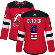 Wholesale Cheap Adidas Devils #8 Will Butcher Red Home Authentic USA Flag Women's Stitched NHL Jersey