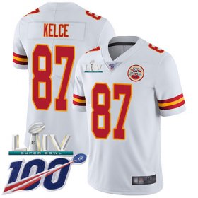 Wholesale Cheap Nike Chiefs #87 Travis Kelce White Super Bowl LIV 2020 Men\'s Stitched NFL 100th Season Vapor Untouchable Limited Jersey