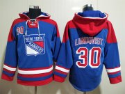 Wholesale Cheap Men's New York Rangers #30 Henrik Lundqvist Blue Ageless Must Have Lace Up Pullover Hoodie