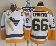 Wholesale Cheap Penguins #66 Mario Lemieux White/Yellow CCM Throwback 2017 Stanley Cup Finals Champions Stitched NHL Jersey