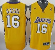 Wholesale Cheap Los Angeles Lakers #16 Pau Gasol Revolution 30 Swingman Yellow Jersey