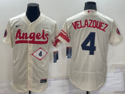 Wholesale Cheap Men's Los Angeles Angels #4 Andrew Velazquez Number Cream 2022 City Connect Flex Base Stitched Jersey