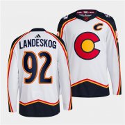 Wholesale Cheap Men's Colorado Avalanche #92 Gabriel Landeskog White 2022-23 Reverse Retro Stitched Jersey