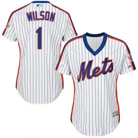 Wholesale Cheap Mets #1 Mookie Wilson White(Blue Strip) Alternate Women\'s Stitched MLB Jersey
