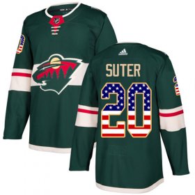 Wholesale Cheap Adidas Wild #20 Ryan Suter Green Home Authentic USA Flag Stitched Youth NHL Jersey