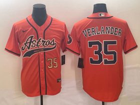 Wholesale Cheap Men\'s Houston Astros #35 Justin Verlander Number Orange With Patch Cool Base Stitched Baseball Jersey