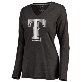 Wholesale Cheap Women\'s Texas Rangers Platinum Collection Long Sleeve V-Neck Tri-Blend T-Shirt Black