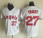 Wholesale Cheap Mitchell And Ness Angels of Anaheim #27 Mike Trout White Throwback Stitched MLB Jersey