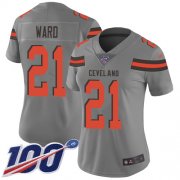Wholesale Cheap Nike Browns #21 Denzel Ward Gray Women's Stitched NFL Limited Inverted Legend 100th Season Jersey