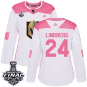 Wholesale Cheap Adidas Golden Knights #24 Oscar Lindberg White/Pink Authentic Fashion 2018 Stanley Cup Final Women's Stitched NHL Jersey