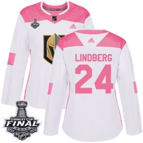 Wholesale Cheap Adidas Golden Knights #24 Oscar Lindberg White/Pink Authentic Fashion 2018 Stanley Cup Final Women\'s Stitched NHL Jersey