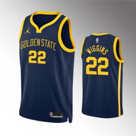 Wholesale Cheap Men\'s Golden State Warriors #22 Andrew Wiggins Navy Statement EditionStitched Jersey