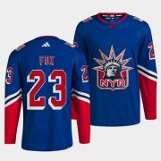 Wholesale Cheap Men's New York Rangers #23 Adam Fox Blue 2022 Reverse Retro Stitched Jersey