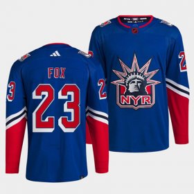 Wholesale Cheap Men\'s New York Rangers #23 Adam Fox Blue 2022 Reverse Retro Stitched Jersey