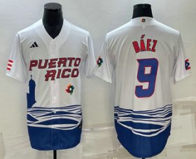 Cheap Men\'s Puerto Rico Baseball #9 Javier Baez White 2023 World Baseball Classic Stitched Jerseys