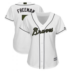 Wholesale Cheap Braves #5 Freddie Freeman White 2018 Memorial Day Cool Base Women\'s Stitched MLB Jersey
