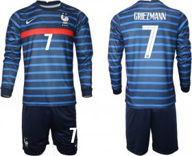 Wholesale Cheap Men 2021 European Cup France home blue Long sleeve 7 Soccer Jersey