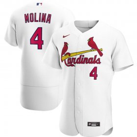 Wholesale Cheap St. Louis Cardinals #4 Yadier Molina Men\'s Nike White Home 2020 Authentic Player MLB Jersey