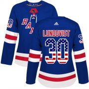 Wholesale Cheap Adidas Rangers #30 Henrik Lundqvist Royal Blue Home Authentic USA Flag Women's Stitched NHL Jersey
