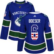 Wholesale Cheap Adidas Canucks #6 Brock Boeser Blue Home Authentic USA Flag Women's Stitched NHL Jersey