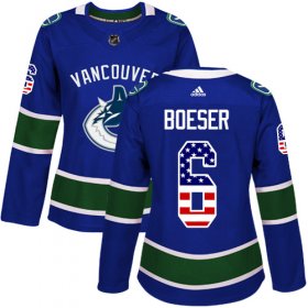 Wholesale Cheap Adidas Canucks #6 Brock Boeser Blue Home Authentic USA Flag Women\'s Stitched NHL Jersey