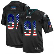 Wholesale Cheap Nike Eagles #91 Fletcher Cox Black Men's Stitched NFL Elite USA Flag Fashion Jersey