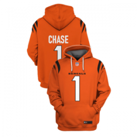 Wholesale Cheap Men\'s Orange Cincinnati Bengals #1 Ja\'Marr Chase 2021 Pullover Hoodie