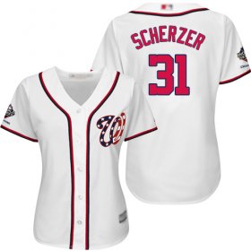 Wholesale Cheap Nationals #31 Max Scherzer White Home 2019 World Series Champions Women\'s Stitched MLB Jersey