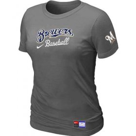 Wholesale Cheap Women\'s Milwaukee Brewers Nike Short Sleeve Practice MLB T-Shirt Crow Grey