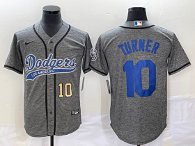 Wholesale Cheap Men\'s Los Angeles Dodgers #10 Justin Turner Number Grey Gridiron Cool Base Stitched Baseball Jersey