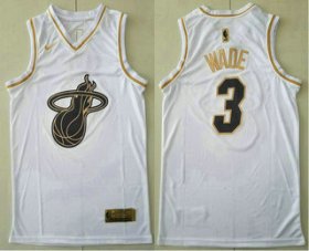 Wholesale Cheap Men\'s Miami Heat #3 Dwyane Wade White Golden Nike Swingman Stitched NBA Jersey