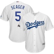 Wholesale Cheap Los Angeles Dodgers #5 Corey Seager Majestic 2019 Postseason Home Official Cool Base Player Jersey White