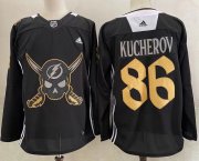 Wholesale Cheap Men's Tampa Bay Lightning #86 Nikita Kucherov Black Pirate Themed Warmup Authentic Jersey