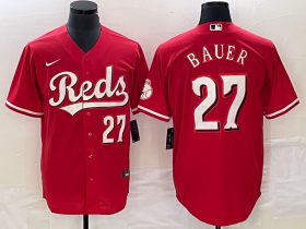 Wholesale Cheap Men\'s Cincinnati Reds #27 Trevor Bauer Number Red Stitched MLB Cool Base Nike Jersey