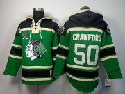 Wholesale Cheap Blackhawks #50 Corey Crawford Green St. Patrick's Day McNary Lace Hoodie Stitched NHL Jersey