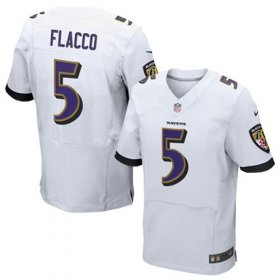 Wholesale Cheap Nike Ravens #5 Joe Flacco White Men\'s Stitched NFL New Elite Jersey