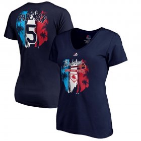 Wholesale Cheap Atlanta Braves #5 Freddie Freeman Majestic Women\'s 2019 Spring Training Name & Number V-Neck T-Shirt Navy