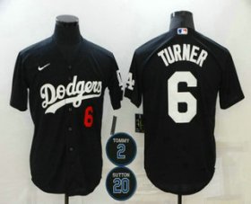Wholesale Cheap Men\'s Los Angeles Dodgers #6 Trea Turner Black #2 #20 Patch Stitched Number MLB Cool Base Nike Jersey