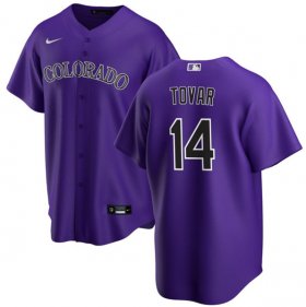 Cheap Men\'s Colorado Rockies #14 Ezequiel Tovar Purple Cool Base Stitched Baseball Jersey