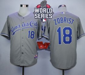 Wholesale Cheap Royals #18 Ben Zobrist Grey Cool Base W/2015 World Series Patch Stitched MLB Jersey