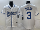 Wholesale Cheap Men's Los Angeles Dodgers #3 Chris Taylor White With Patch Cool Base Stitched Baseball Jersey