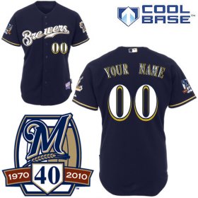 Wholesale Cheap Brewers Personalized Authentic Blue Cool Base w/40th Anniversary Patch MLB Jersey (S-3XL)