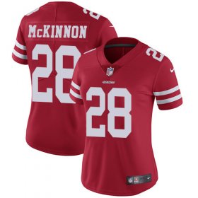 Wholesale Cheap Nike 49ers #28 Jerick McKinnon Red Team Color Women\'s Stitched NFL Vapor Untouchable Limited Jersey