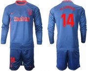 Wholesale Cheap Men 2020-2021 club Atletico Madrid away long sleeves 14 blue Soccer Jerseys