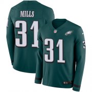 Wholesale Cheap Nike Eagles #31 Jalen Mills Midnight Green Team Color Men's Stitched NFL Limited Therma Long Sleeve Jersey