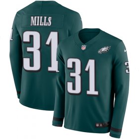 Wholesale Cheap Nike Eagles #31 Jalen Mills Midnight Green Team Color Men\'s Stitched NFL Limited Therma Long Sleeve Jersey